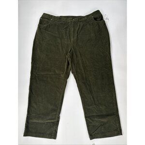 Liz & Me Corduroy Pants Womens 28W Plus Green Relaxed Elastic Casual $50 NEW
